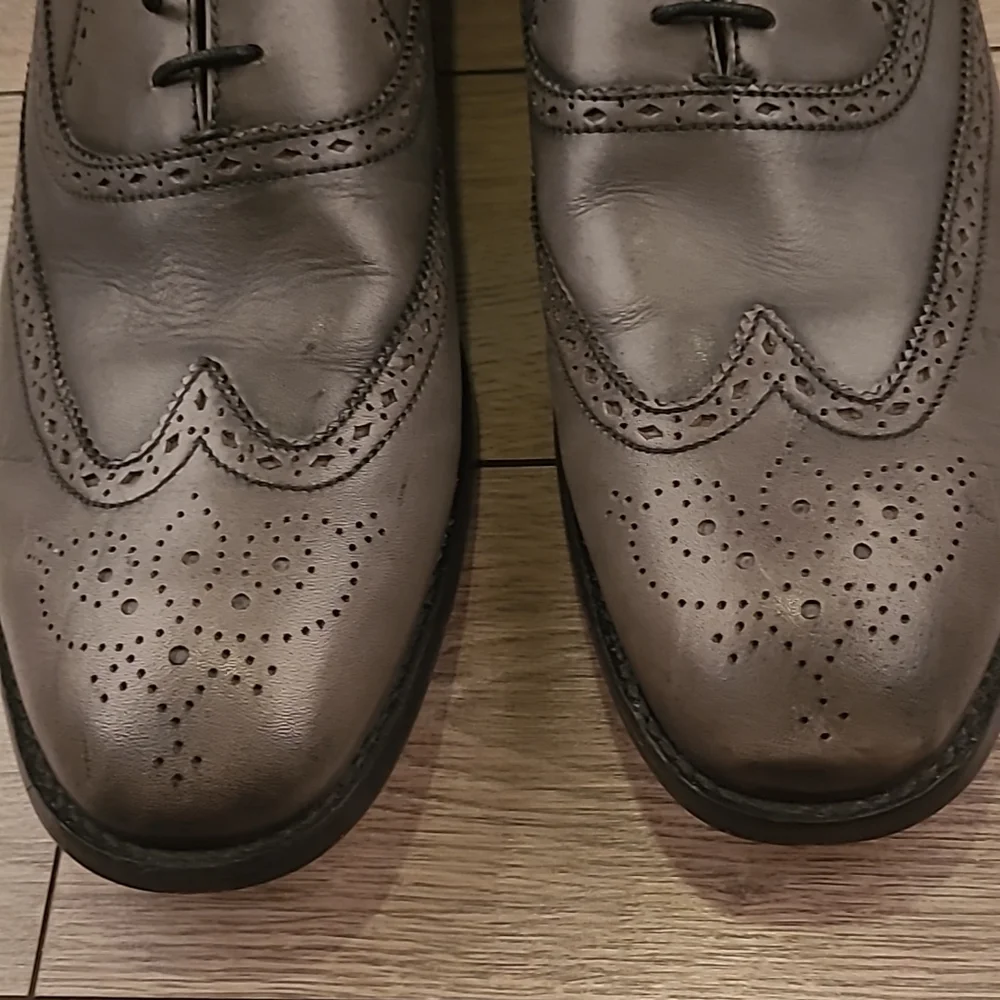 BEN SHERMAN Henry Grey Leather Classy Sz 11 Mens Long‎ Wing Tip Shoes